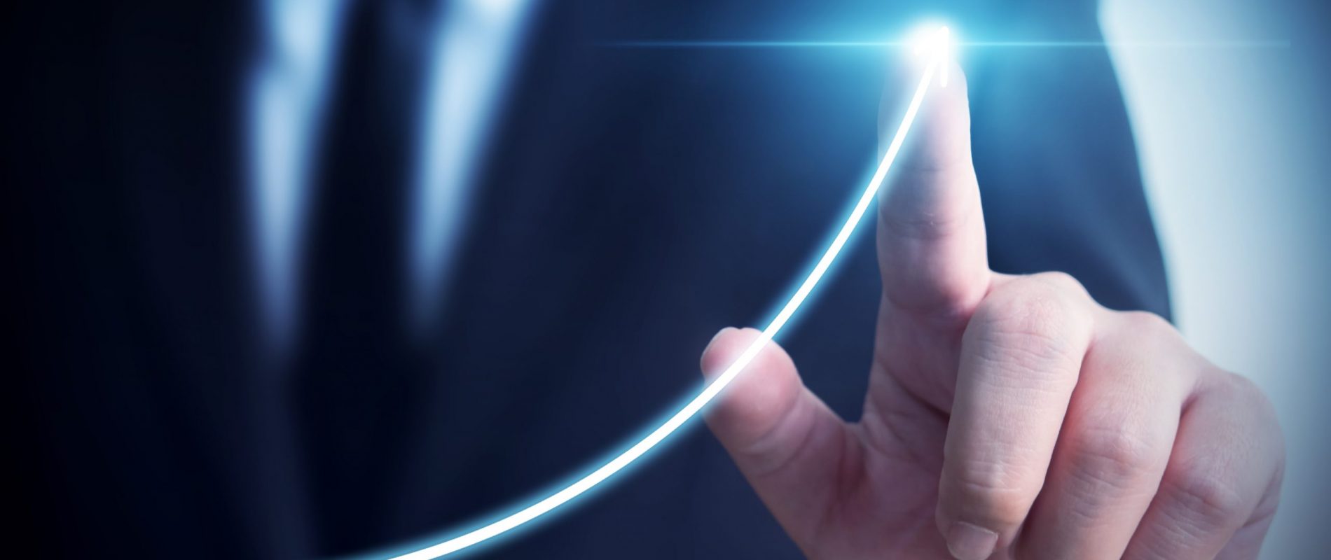 Business development to success and growing annual revenue growth concept, Businessman pointing arrow graph corporate future growth plan